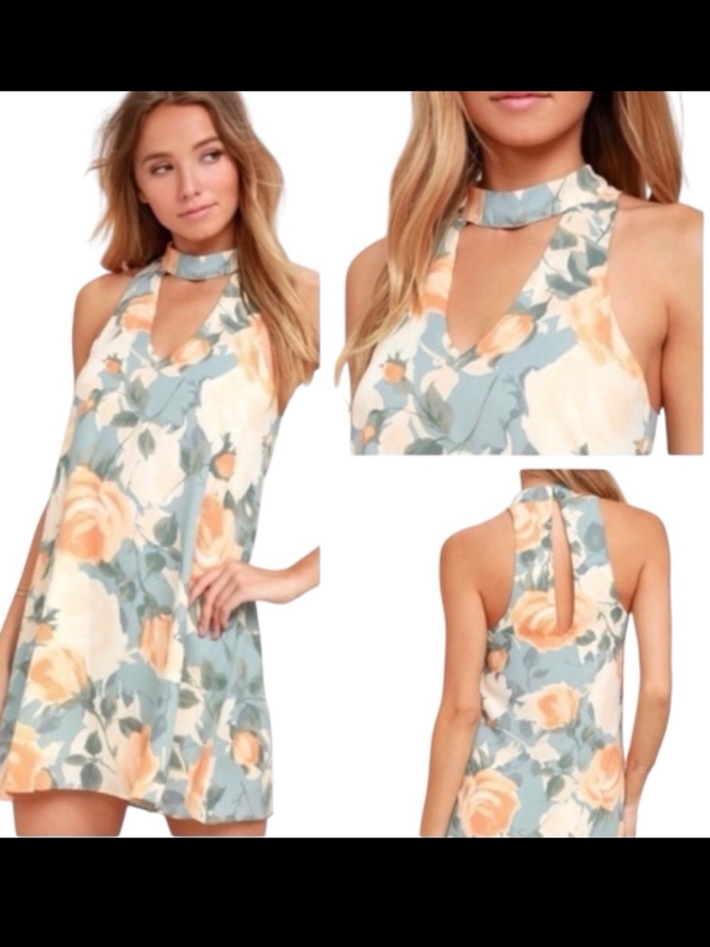 NEW Lulus Dusty Sage Floral Print Mini Swing Dress Sz M